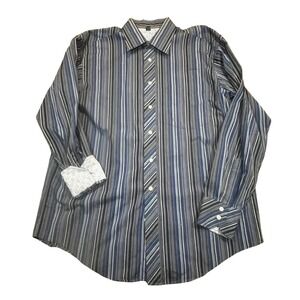 Ted Baker London Mens Blue Grey Striped Button Down Shirt 16.5‎ 34/35